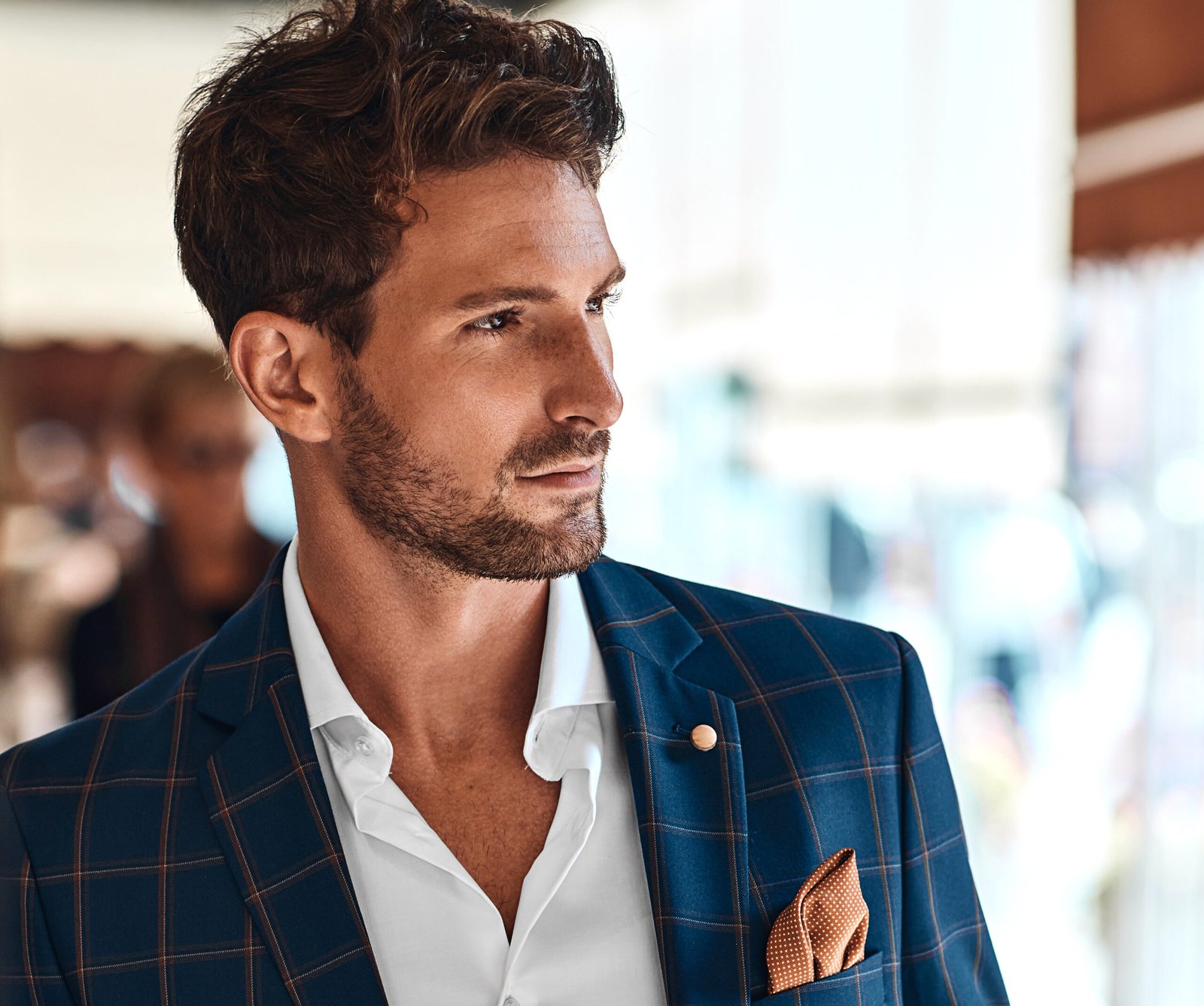 Portrait of handsome man in checked suit Skin + Beard Oil Serum - Image 3